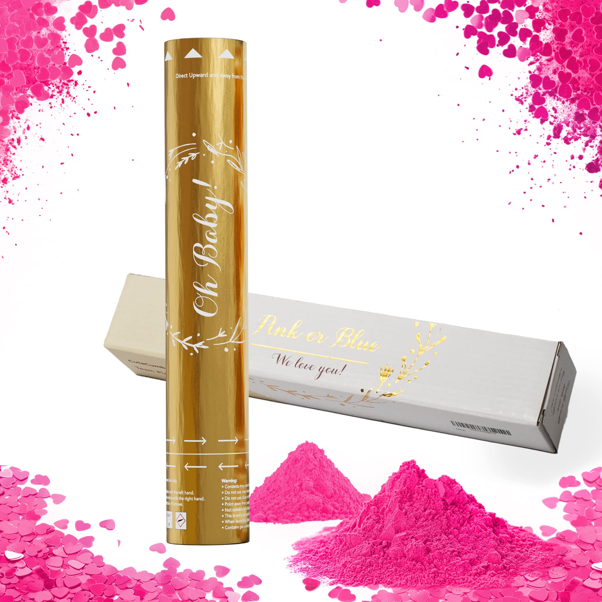 Team Planet Gender Reveal Cannon - Biodegradable Vibrant Confetti and Colour Powder Smoke - Confetti Cannon for Baby Girl or Boy Party with Gender Reveal Stickers - 1 Pink โ image 1