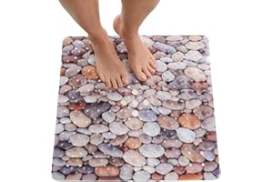 ENKOSI Square Shower Mat 21x21 inch - Anti Slip Shower Stall Floor Mat - Non Slip Shower Mats with Strong Secure Suction Cups and Drain Holes in Middle (21x21 Pebble Stone)