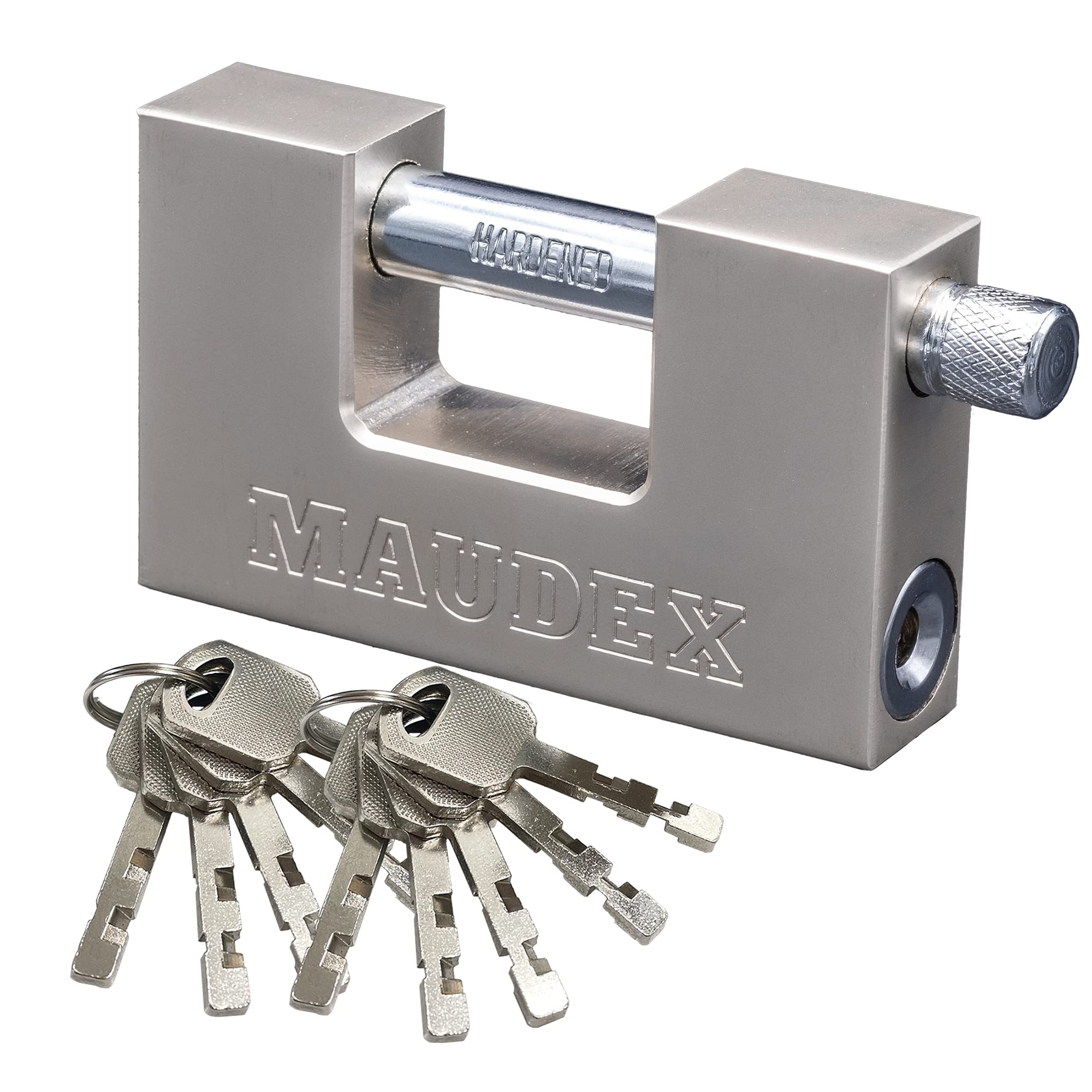 Maudex® MDP90 [10 Keys] Container Padlock Heavy Duty Outdoor - [Anti Drill, Anti Pick Cylinder] - Also Used As Security Lock for Garage, Shed, Motorbike Silver