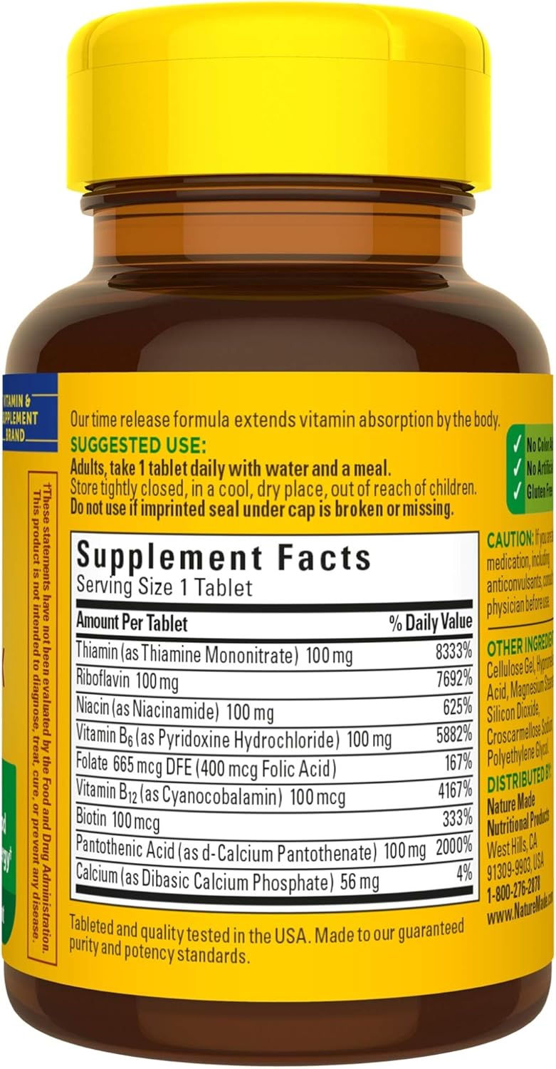 Nature Made B-100 Complex Time Release Tablets, 60 Count for Metabolic Health: Health & Personal Care