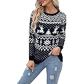 Christmas Sweaters for Women Reindeer Snowflake Holiday Ugly Knit Sweater Long Sleeve Pullover