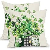 Kawani St Patricks Day Pillow Covers 18x18 Inch Set of 2 Green Lucky Clovers Shamrock Vase Outdoor Decorative Throw Pillow Covers Rustic Spring Pillowcases Cushion Covers for Couch Decor