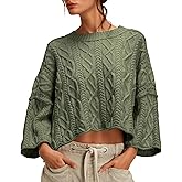 UNCLECAT Women's Cable Knit Cropped Sweaters Oversized Fall Sweater Long Sleeve Knit Trendy Pullover Tops