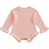 Baby Girl Fall Clothes Newborn Knit Sweater Romper Ruffle Solid Color Crochet Onesie One Piece Winter Outfit