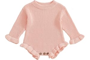 Mialoley Newborn Baby Girl Boy Sweater Romper Solid Color Letter Ruffles Long Sleeve Fall Winter Clothes Bodysuit Pullover