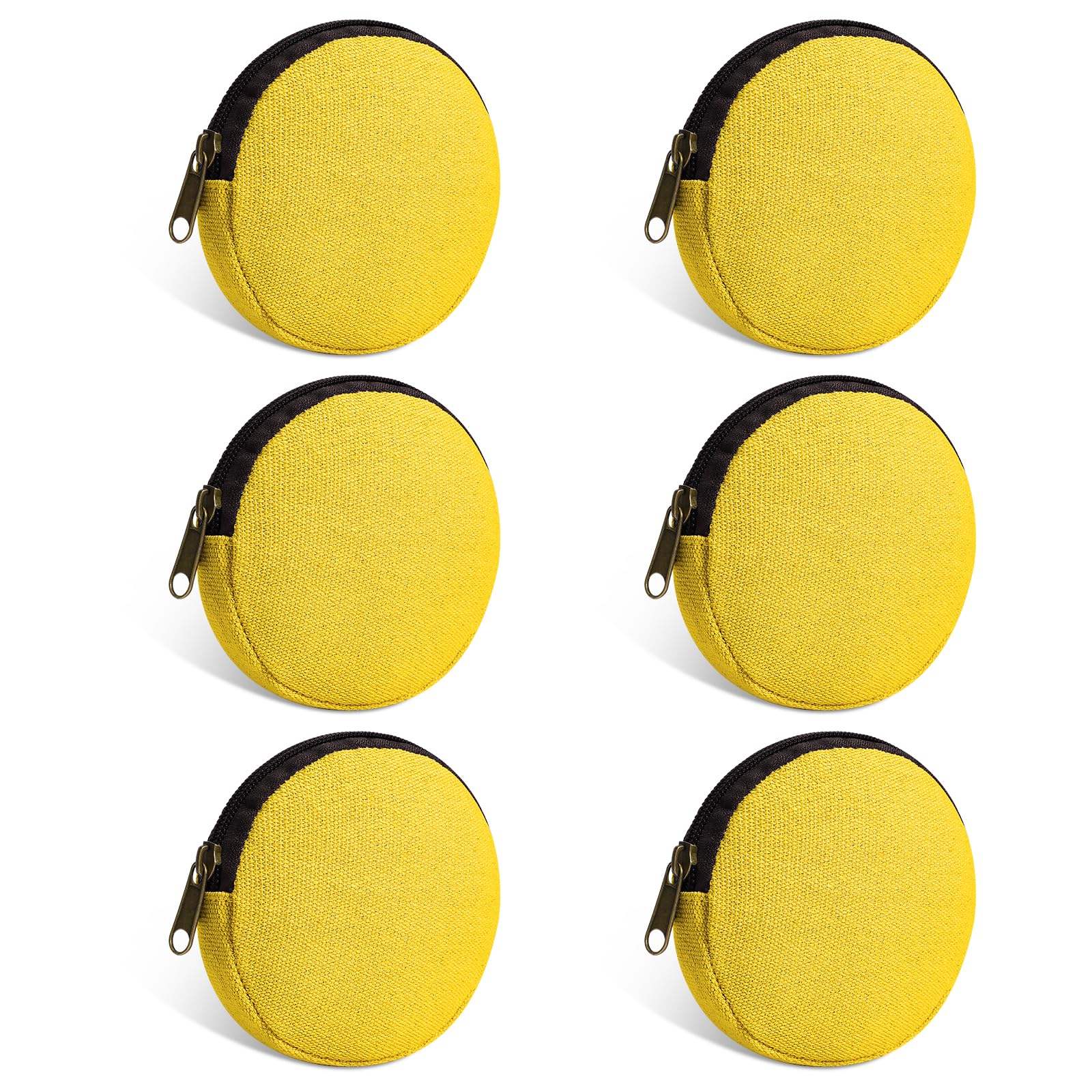 Photo 1 of Sinzip 6 Pieces Mini Round Cotton Canvas Makeup Bag with Bottom, Multi-Purpose Zipper Coin Purse Pouch Cosmetic Bag Travel Toiletry Pouch, Blank DIY Craft Bag (Yellow, XS)