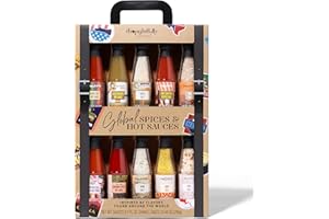 Thoughtfully Gourmet, Global Spice and Hot Sauce Collection Gift Set, Vegan and Vegetarian, 5 Sauces and 5 Salts in Suitcase Packaging, Set of 10