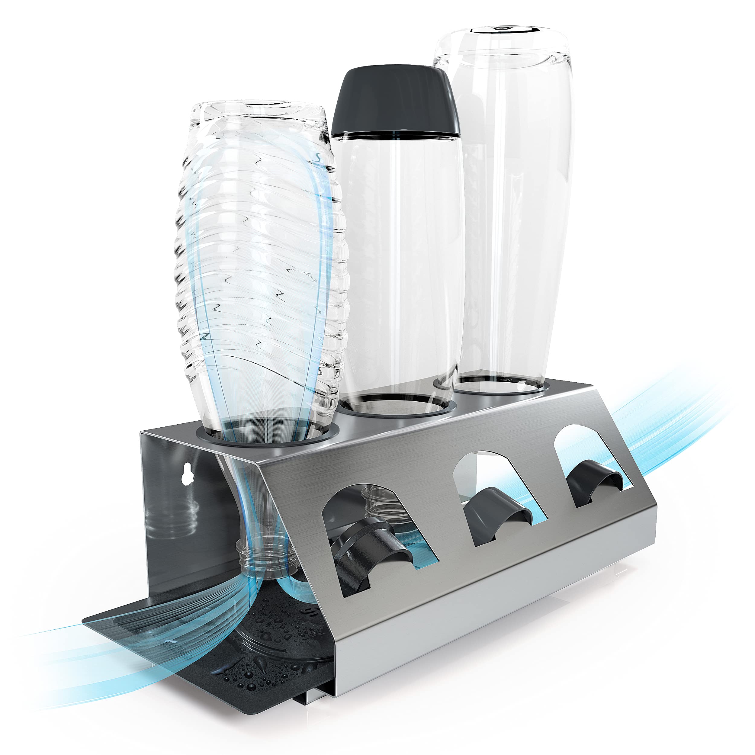 SODACLEAN® Premium Drying Rack for SodaStream Bottles incl. Drying Bowl | made of Stainless Steel - Bottle Rack for Soda Stream Glass Carafe Crystal, Spirit, Fuse and Power