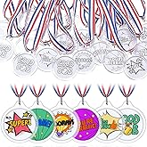 Loetere DIY Blank Medals for Kids, Design Your Own Award Medals with Colorable Sheets and Blank Sheets, Custom Acrylic Awards Kit with Ribbon for Back to School Field Day Games Prize Gifts