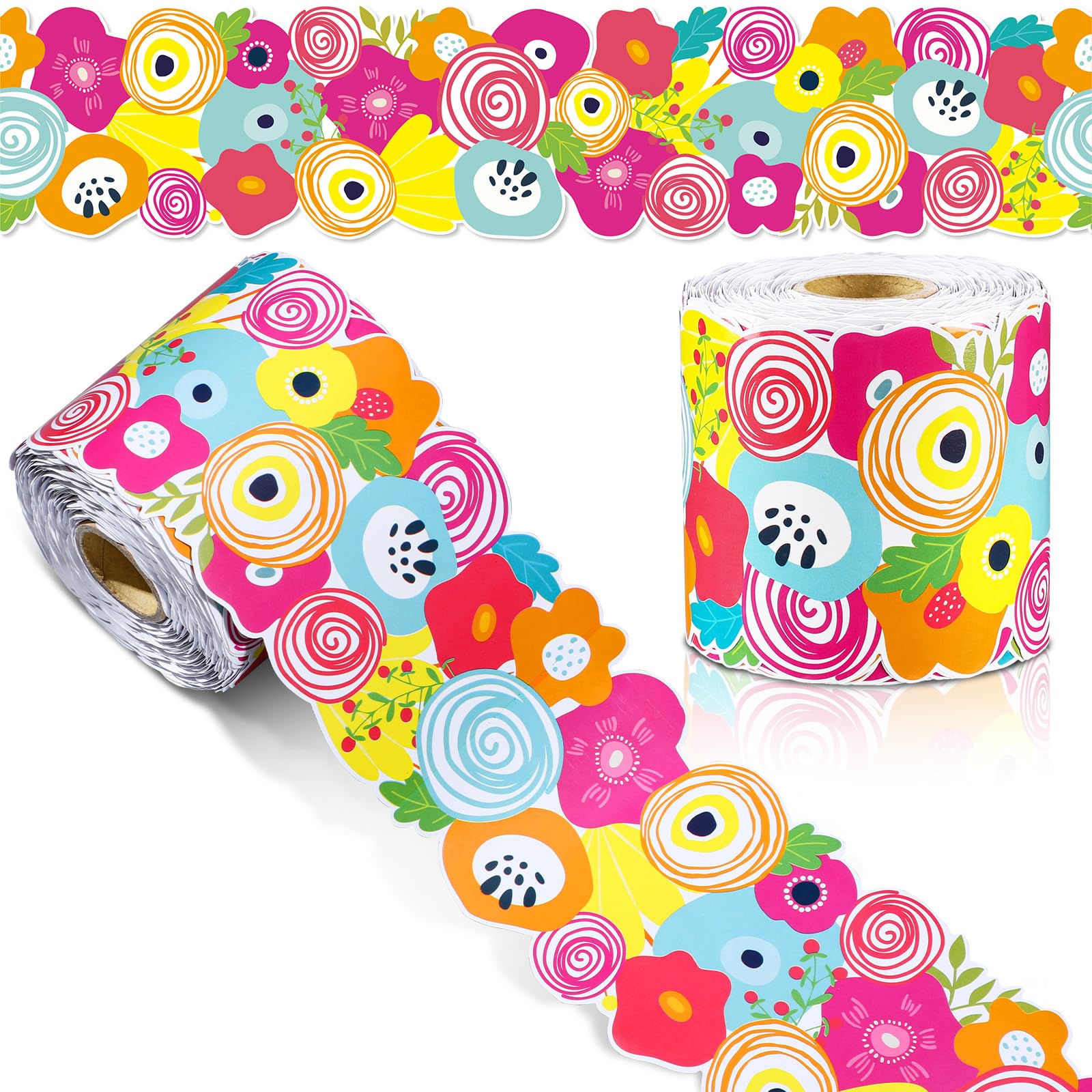 Photo 1 of Saypacck 68.9 ft Flowers Bulletin Board Border Back to School Theme Decoration First Day of School Rolled Border Trim for Party Classroom Bulletin Boards Chalkboard Wall Decor