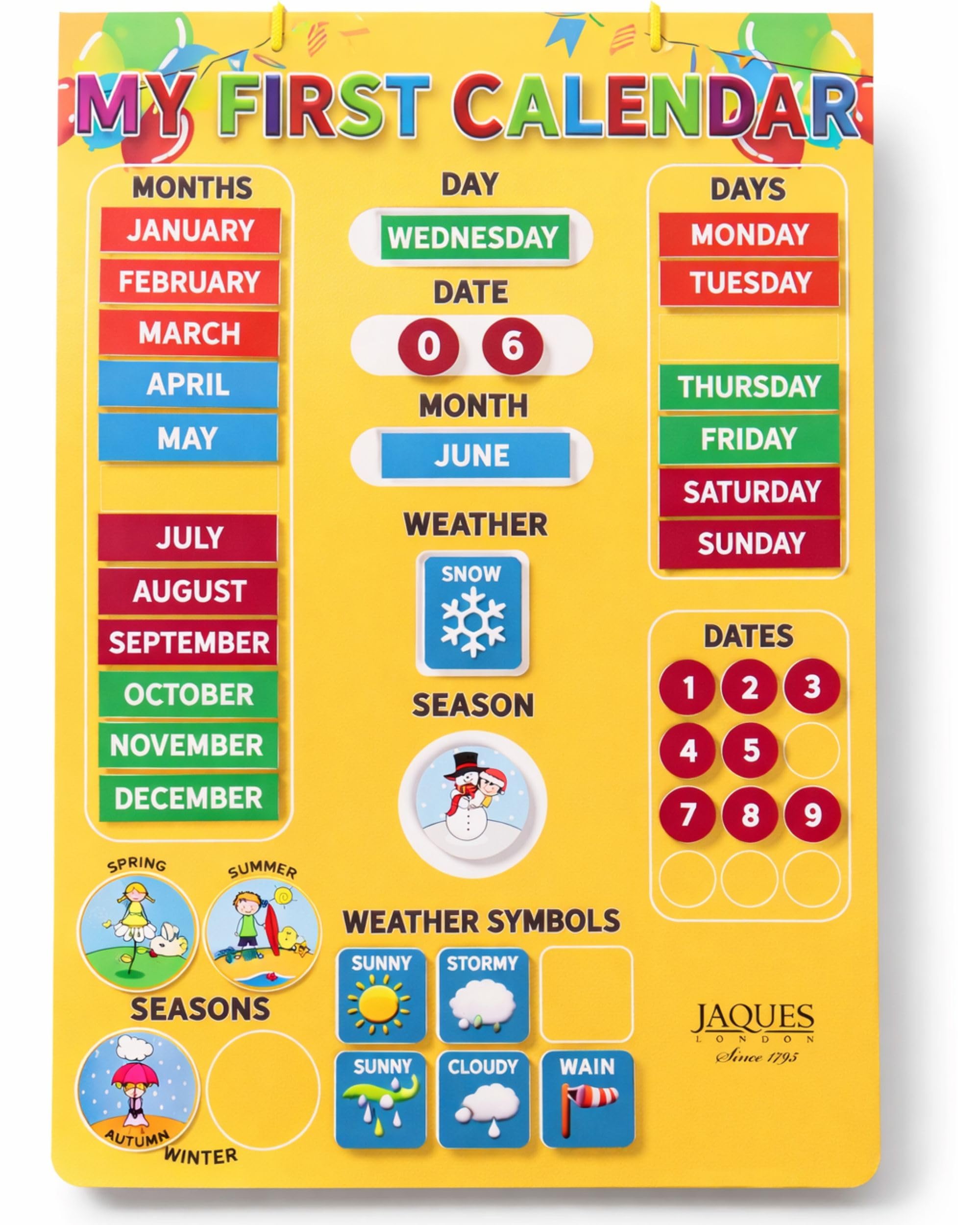Jaques of London Magnetic Calendar Kids | Childrens Calendar and Weather Chart | Magnetic Childrens Calendar | Learning Toys | Since 1795.
