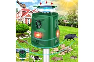 ENERJARY Ultrasonic Animal Repeller,360°Animal Deterrent Devices Outdoor,Cat Repellent Outdoor,Squirrels Repellent with Motion Sensor & Flashing Light,Deer Repellent Devices,Repel,Deer,Rabbit,Raccoon,Dog,Bird