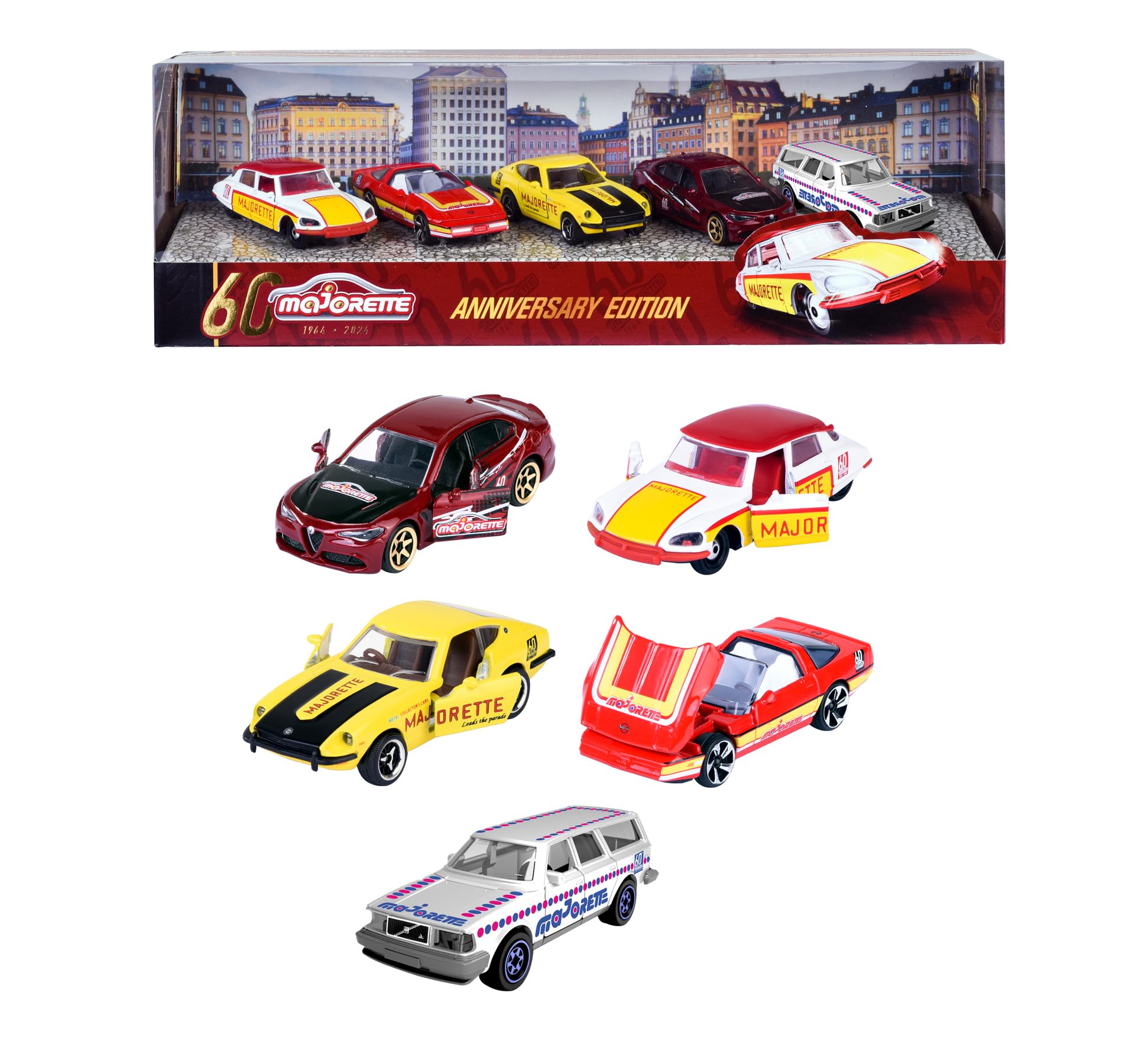 Majorette Gift Set 60th Anniversary (5 Model Cars) - 5 Premium Metal Toy Cars with 2 Exclusive Car Models, Each 7.5 cm, for Children from 3 Years — image 1