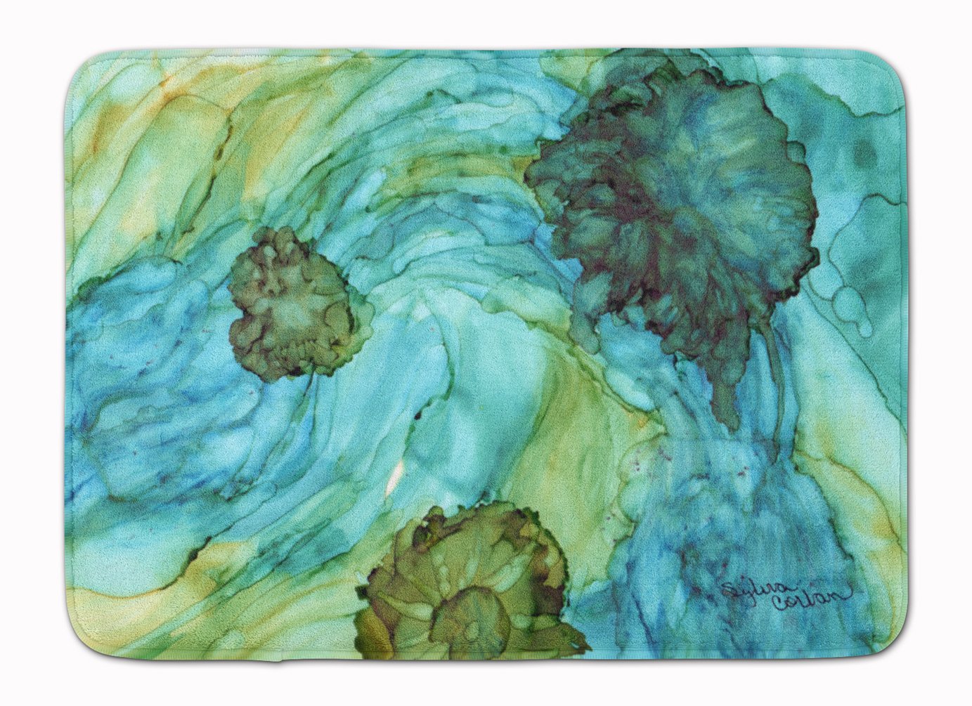 Caroline's Treasures Abstract in Teal Flowers Floor Mat, Multicolor