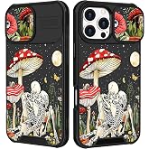 Funermei for iPhone 16 Pro Max Case - Women Girls Cute Phone Cover Girly Pretty Aesthetic Mushroom Skeleton Unique Design with Camera Cover Funda for Apple for iPhone 16 Pro Max