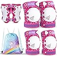 SULIFEEL Rainbow Unicorn Knee Pads for Kids Knee Elbow Pads Wrist Guards with Drawstring Bag Adjustable Protective Gear Set for Girls Roller Skating Bike Cycling Skateboard Scooter Rose Red Medium