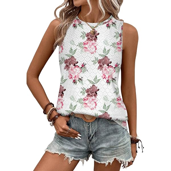 HONTOUTE Women's Owl Graphic Tank Top – Sleeveless Loose Tunic, Crew Neck, Soft Cotton Blend For Casual Wear