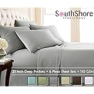 Southshore Fine Linens Extra Deep Pocket Sheet Set, Queen, 6 Piece, Steel Gray