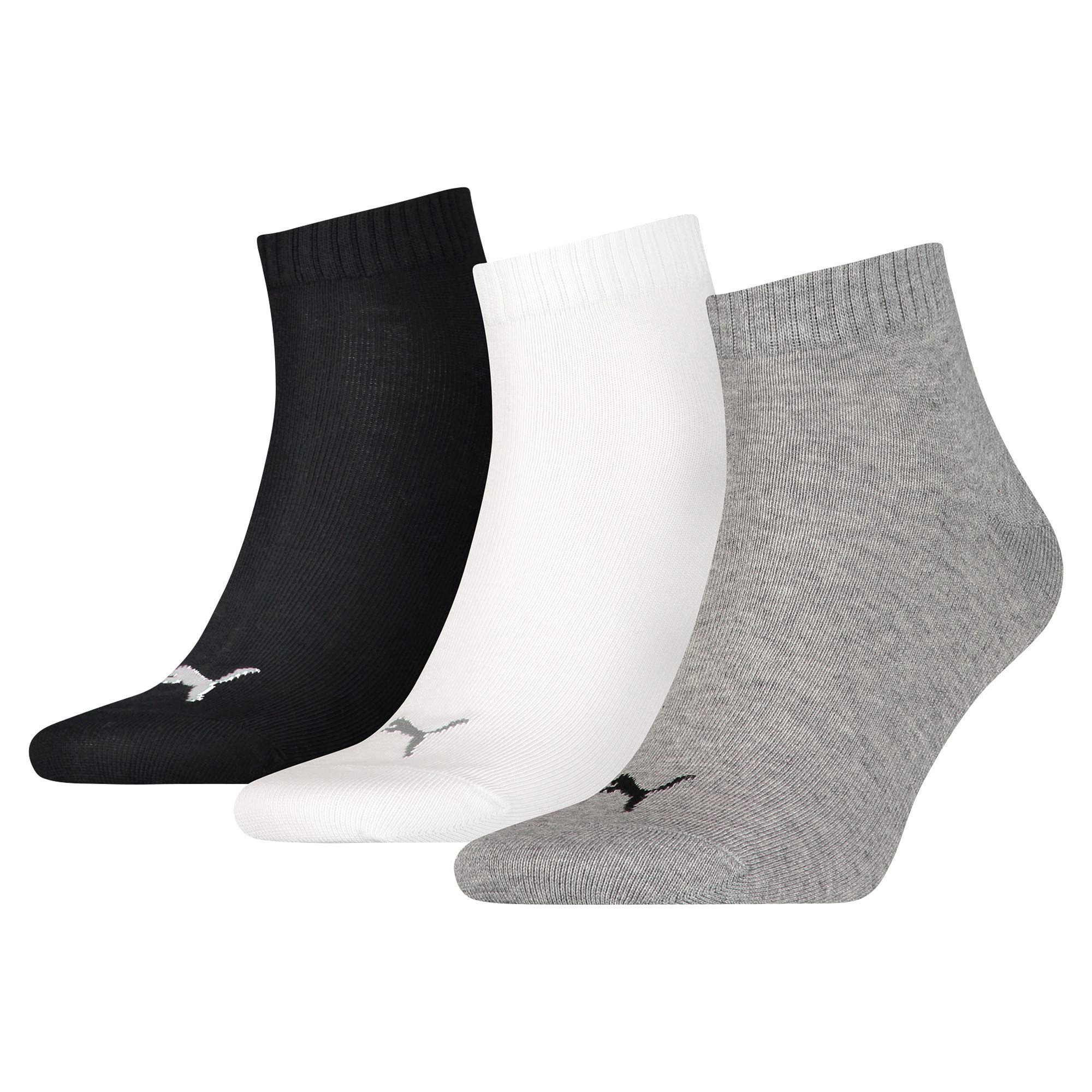 Puma Unisex Quarter Plain Socks (3 Pair Pack), Multicoloured (Grey/White/Black), 6-8 (Manufacturer Size: 39-42)