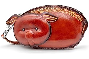 XYC INNOVATION Handmade 3D Cute Animal Cartoon Leather Cowhide Coin Purse, Wallet, and Key Case - Zippered Pouches with Wristband Clutch for Easy Hand-Holding and Gift Giving New Coin Purse (piggy brown)