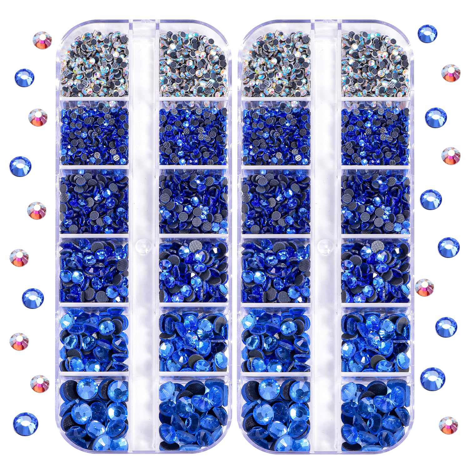 Blinginbox Hotfix Rhinestone 2 Box Total 5200 Pieces Mixed Size Round Crystals Glass Gems for Costume Jewelry Making (Lt.Sapphire)