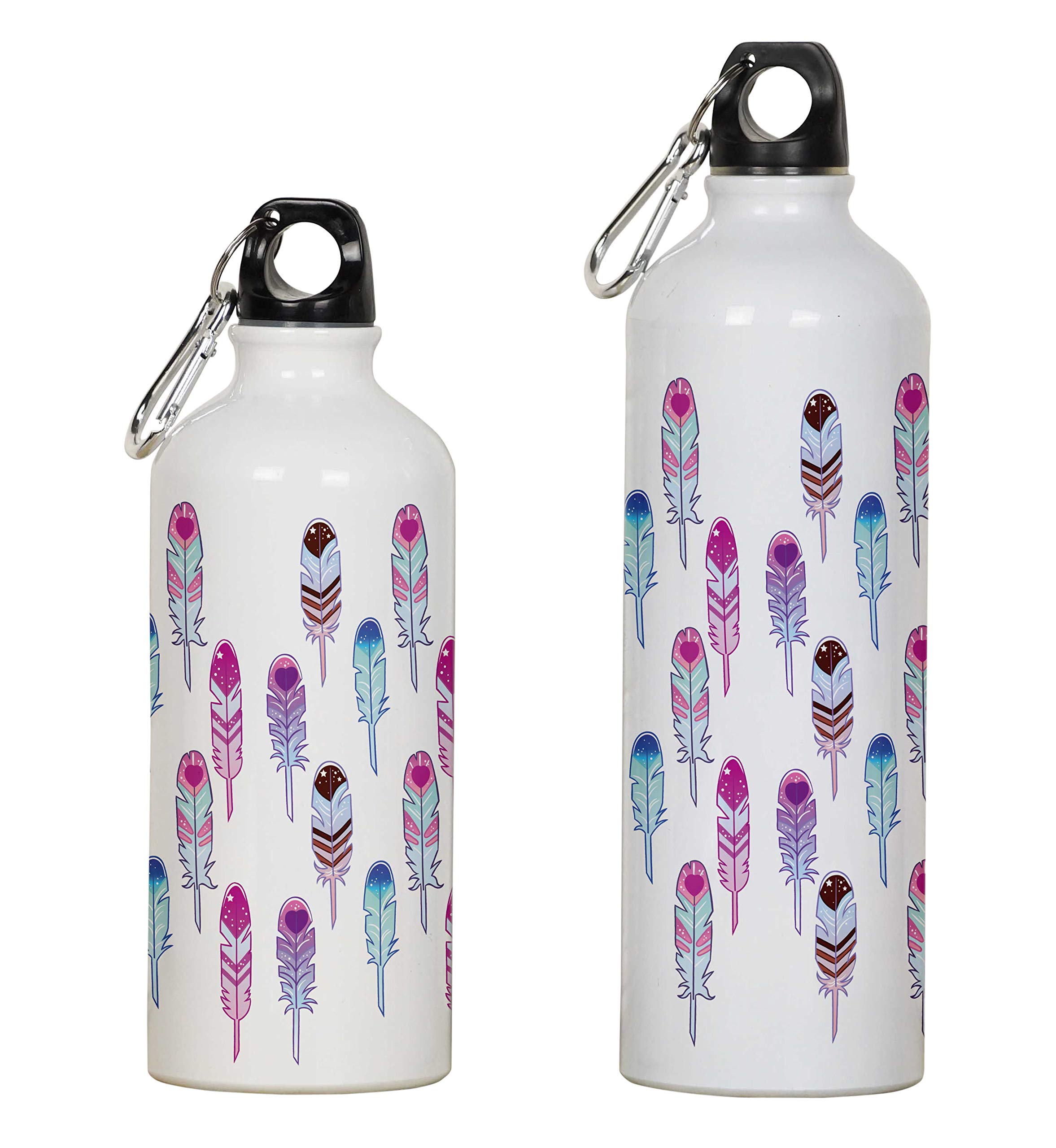 Printtoo Aluminum Sport Water Bottle Feather Print Travel Bottle With Carabiner Clip 750ml/25.3oz