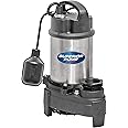 Superior Pump 92181 1HP Stainless Steel and Cast Iron Tethered Float Switch Sump Pump, 1 HP, Silver