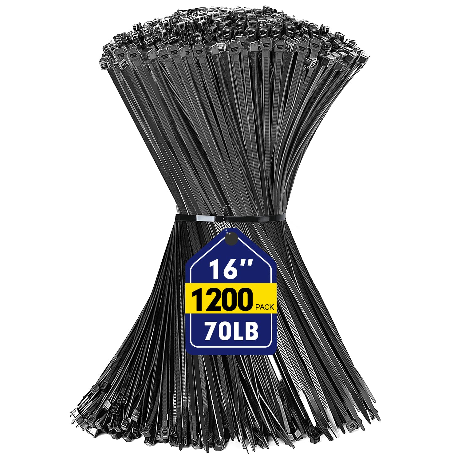 Photo 1 of Zip Ties, RAZCC 1200pcs Black Cable Zip Ties 16 Inch, Heavy Duty Plastic Wire Ties with 70lb Tensile Strength, Self-Locking Black Nylon Tie Wraps for Indoor and Outdoor