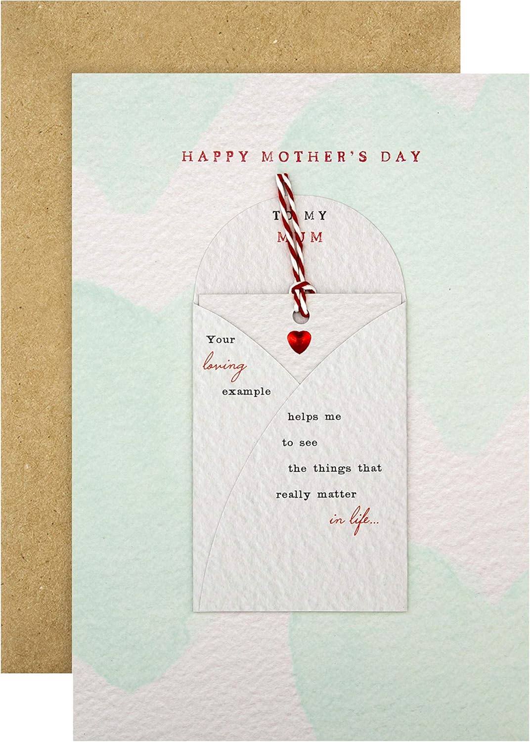 Hallmark Mothers Day Card for Mum With Heartfelt Hanging Keepsake, Envelope Design, Green, Keepsake Verse Wallet, 20.2 cm by 13.8 cm