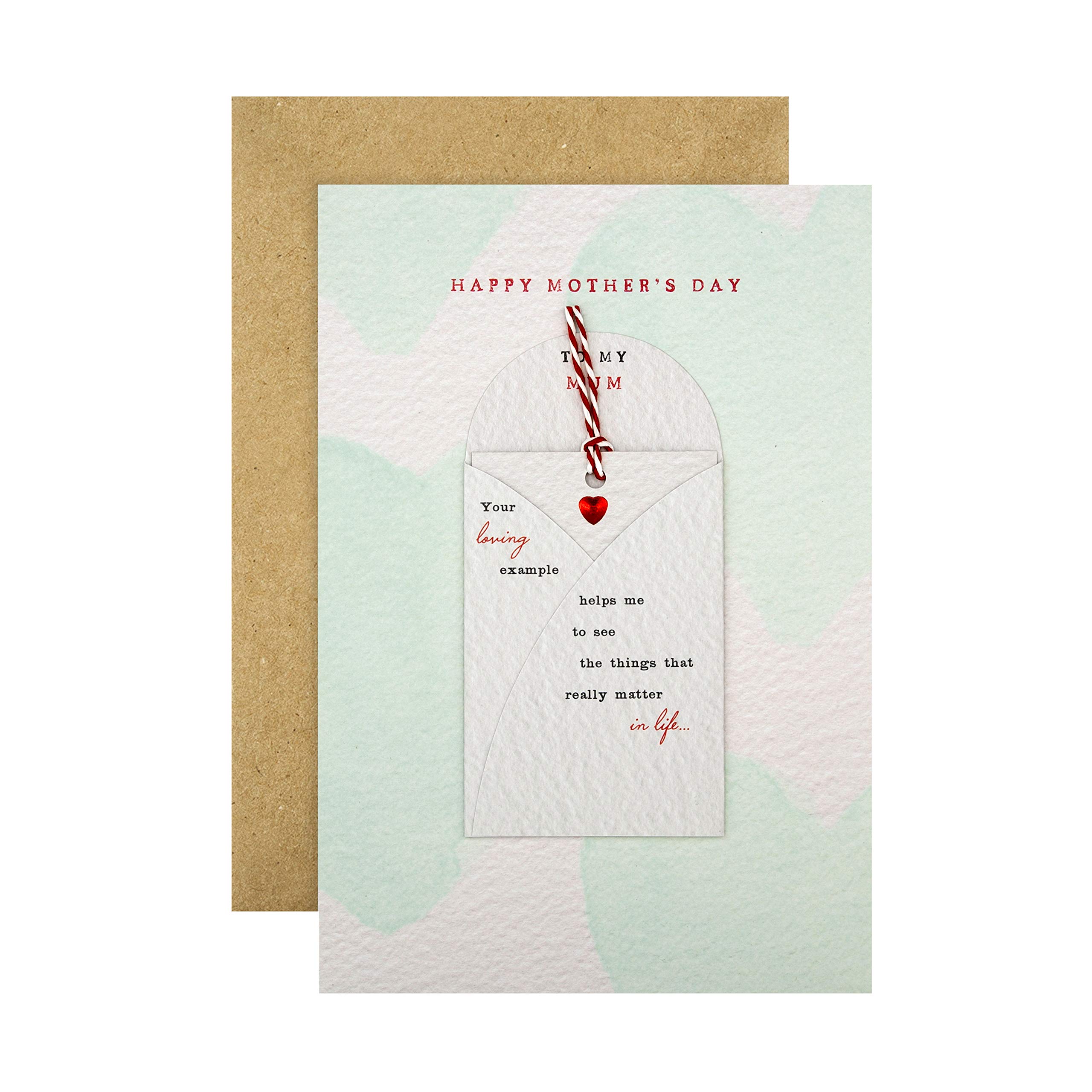 Hallmark Mothers Day Card for Mum, With Heartfelt Hanging Keepsake, Envelope Design, Green