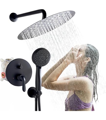 thumbnail image 2 of Fransiton 12 Inches Matte Black Shower System Rain Shower System Set 2 of 12