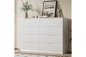 Furniway White 8 Drawer Dresser for Bedroom, Modern Dresser with Smooth Slides, Wide Chest of Drawers with Golden Handles for Bedroom, Living Room, Closet, 15.7" D x 55" W x 37.4" H