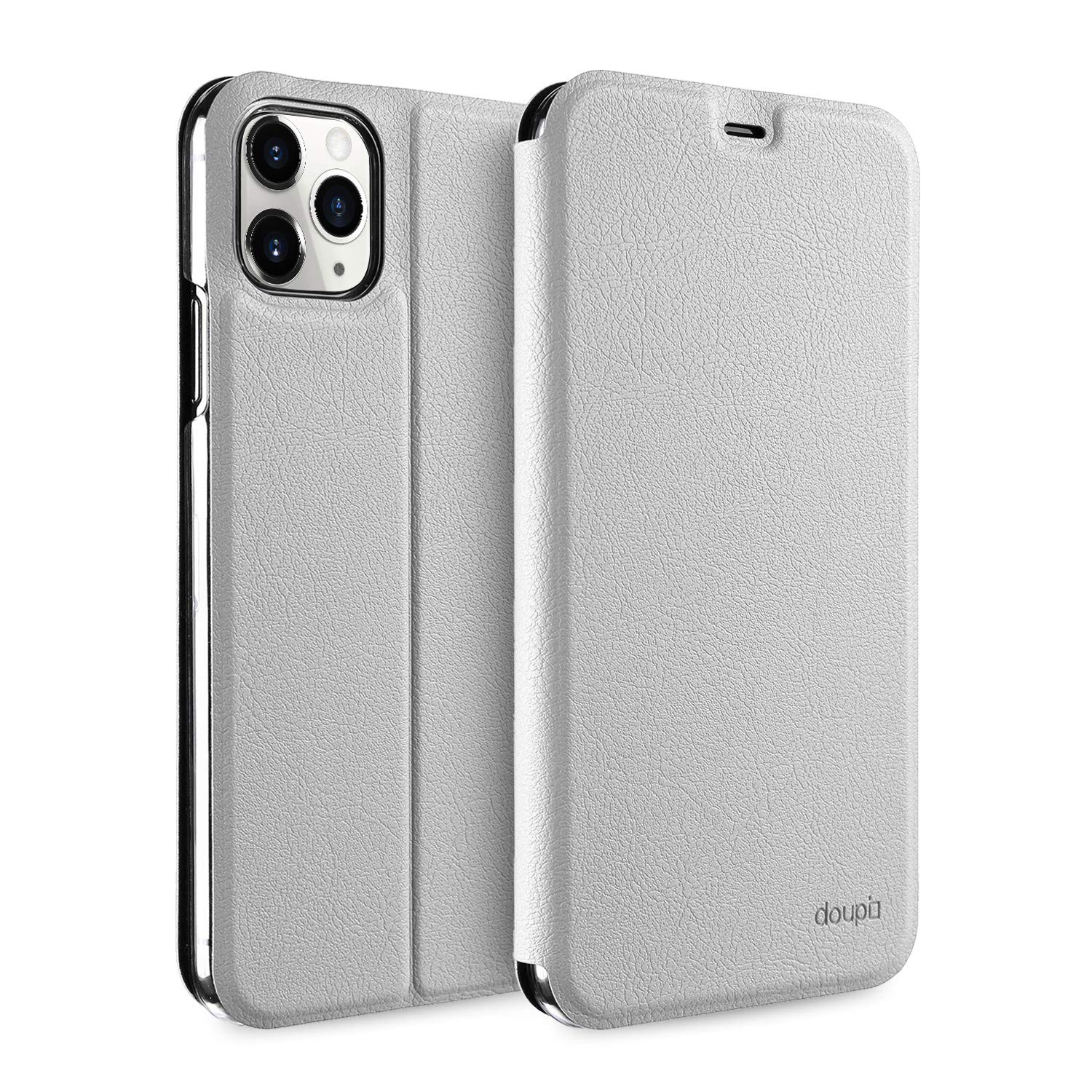 doupi FlipCase for iPhone 11 Pro (5.8 inch) - Deluxe Leatherette Magnet Book Style Screen Protector Stand Protective Flip Cover, white