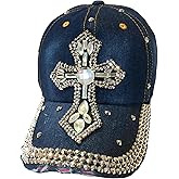 Popfizzy Bedazzled Cross Hat for Women, Rhinestone Hat with Cross on It, Bling Christian Hats, Bling Gifts for Women