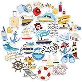 Navy Peony Relaxing Cruise Travel Stickers (30pcs) - Watercolor, Waterproof Cruise Ship Decals for Journals, Scrapbooks, Water Bottle, Suitcase