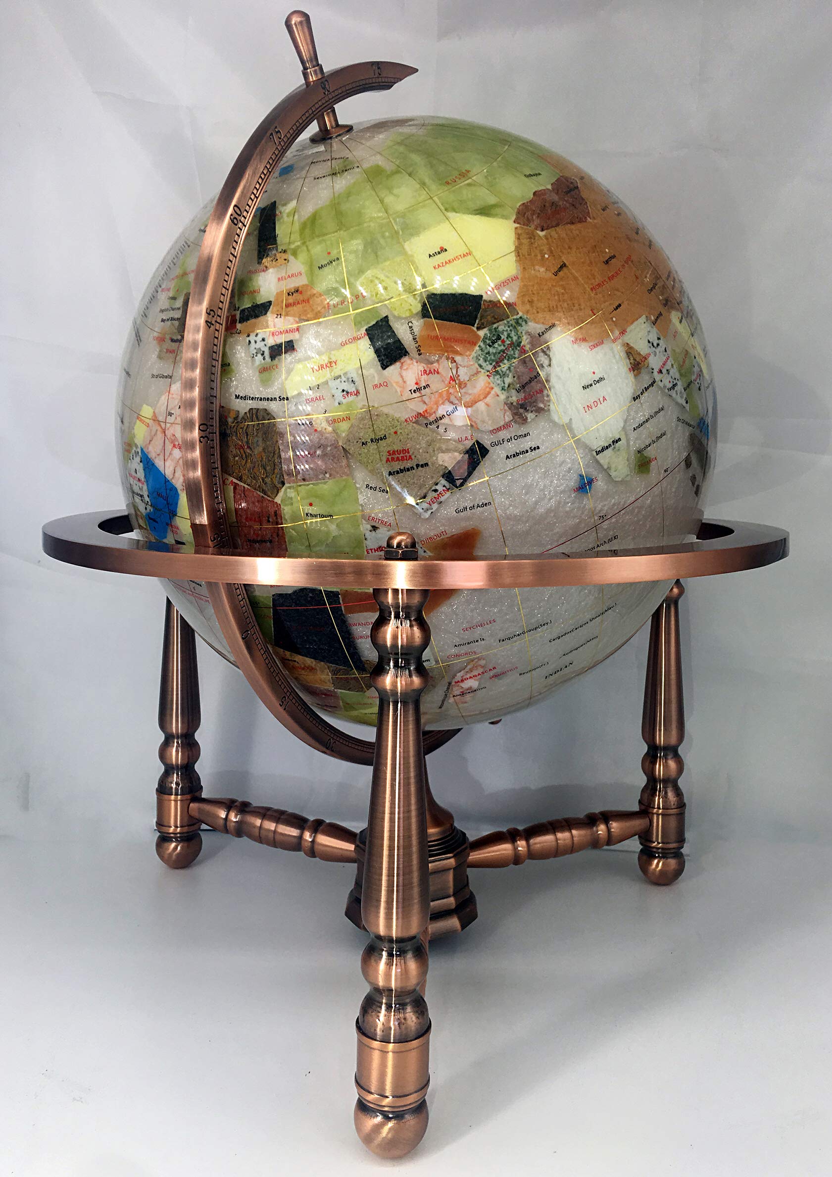 Unique Art Since 1996 330 MNGT Pearl Copper Desktop Gemstone Globe