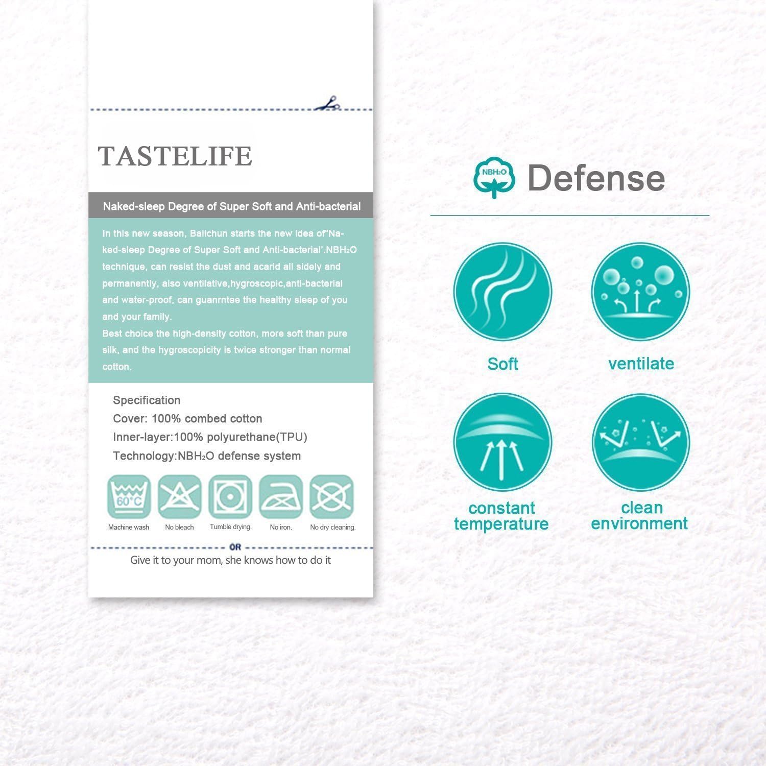 TASTELIFE Queen Waterproof Mattress Pad Protector Cover - Fitted 8" - 21" Deep Pocket - Hypoallergenic Vinyl Free: Home & Kitchen