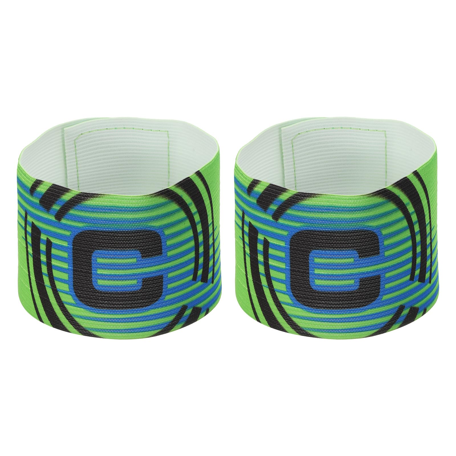 PATIKIL 12.2x2.6 Soccer Captain C Armband, 2 Pack Nylon Unisex Elastic Arm Band Adjustable for Youth Adult Team Training, Green