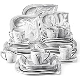 MALACASA Marble Grey Dinnerware Sets, 30-Piece Porcelain Dinnerware Set, Modern Plates and Bowls Set with Dinner Plate, Dessert Plate and Salad Pasta Bowl, Cup and Saucer, Service for 6, Series Elvira