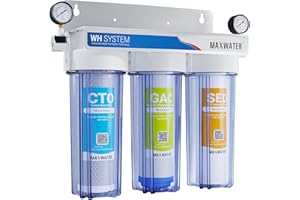 Max Water 3 Stage 10 x 2.5 Whole House Water Filter System with Clear Housing (Good for City Water) - PP Sediment + GAC + CTO