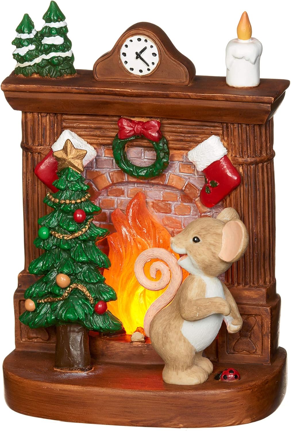Roman - Charming Tails Collection, Lighted Fireplace Figure, 5.5