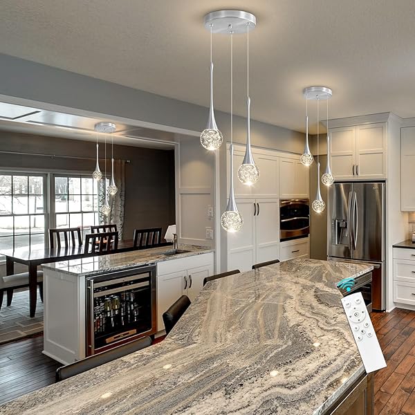 CENOZO 3-LIGHTS MODERN PENDANT LIGHTS FOR KITCHEN ISLAND LED DIMMABLE CRYSTAL GLAM CEILING PENDANT LIGHTING CHANDELIER FOR DINING ROOM HALLWAY BEDROOM CORNER LAMP BRUSHED NICKEL