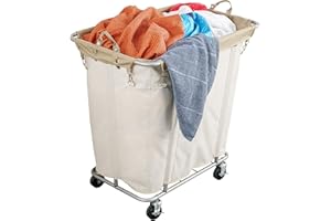 PLKOW Laundry Cart with Wheels 320L Large Rolling Laundry Cart for Commercial/Home, Rolling Laundry Basket with Steel Frame and Waterproof Lining, 9 Bushel, 32.3L x 19.7W x 30.7H Inch, Beige
