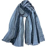 GERINLY Cotton-Linen Scarves Mens Stripe Crinkle Long Scarf Fashion Wrap Shawl for Travel
