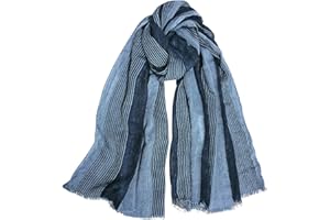 GERINLY Cotton-Linen Scarves Mens Stripe Crinkle Long Scarf Fashion Wrap Shawl for Travel