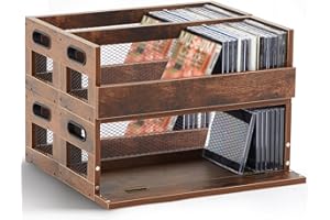 Jetec 4 Set Retro Cd Storage Box Holder Shelf Metal & Wooden Display Racks with Carrying Handles, Cassette Tape Organizer Shelf for Movie Cases, Dvds, Each Set Can Store up to 36 Pcs Cds