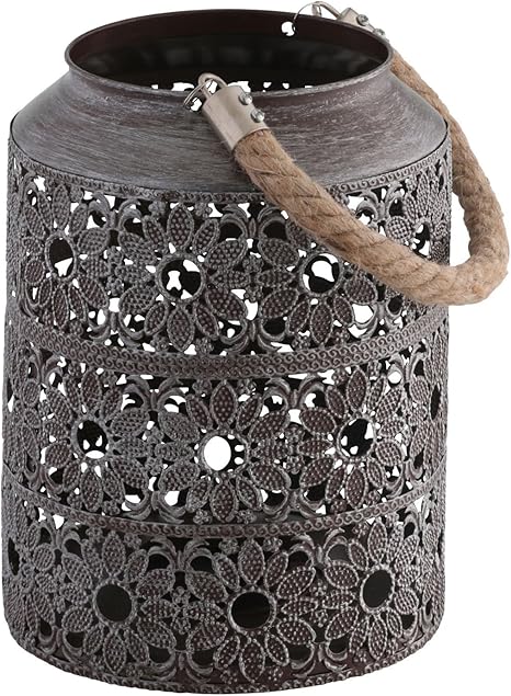 Greemotion Metall braun gebürstet, Gartenlampe im edlen Blumendesign