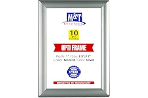 M&T DISPLAYS DisplaysMarket 8.5x11 Snap Frame for Wall Mount, Opti Frame, 1 inch Profile- Silver, 10