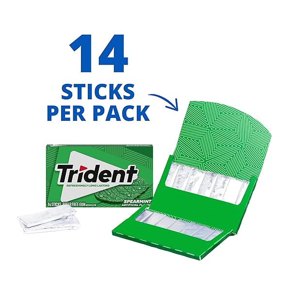TRIDENT SPEARMINT SUGAR-FREE CHEWING GUM, 14 PIECES (PACK OF 1)