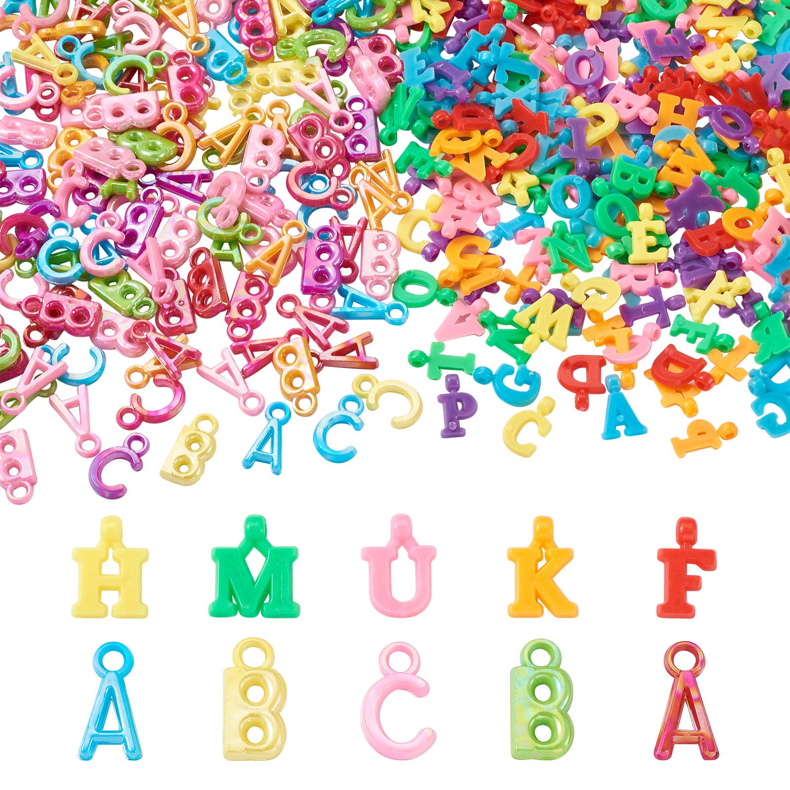PandaHall 300pcs Acrylic Alphabet Charms Pendant Colorful Letter Charms Mixed Color Initial Beads for DIY Necklace Bracelet Jewelry Making